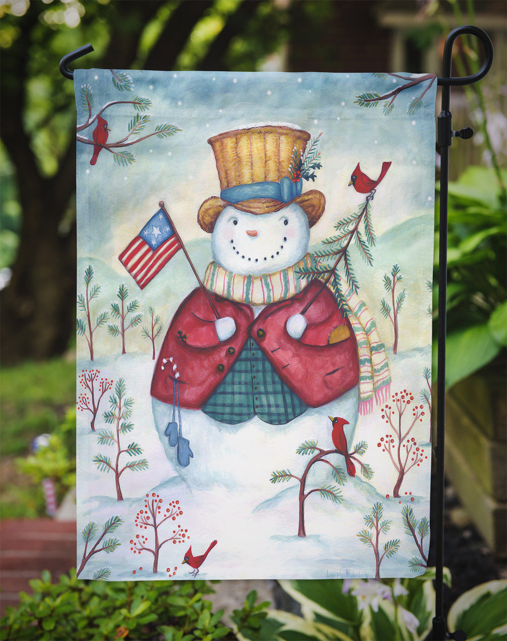 Snowman Just Keep Smilin' USA Flag Garden Size PJH3021GF  the-store.com.
