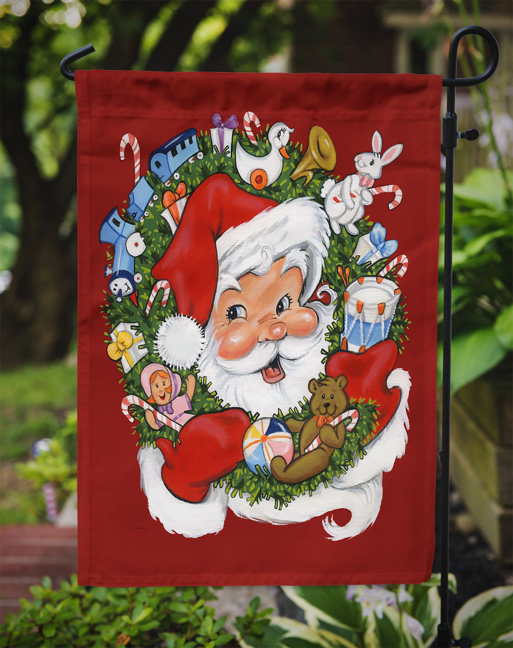 Santa Claus Wreath of Cheer Flag Garden Size PJH3022GF