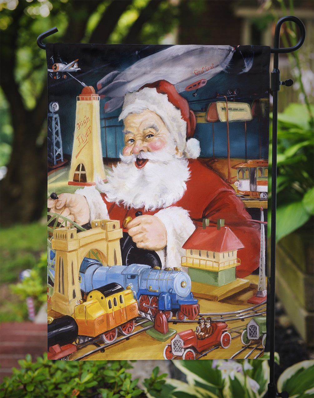 Santa Claus Tin Toy Time Flag Garden Size PJH3023GF