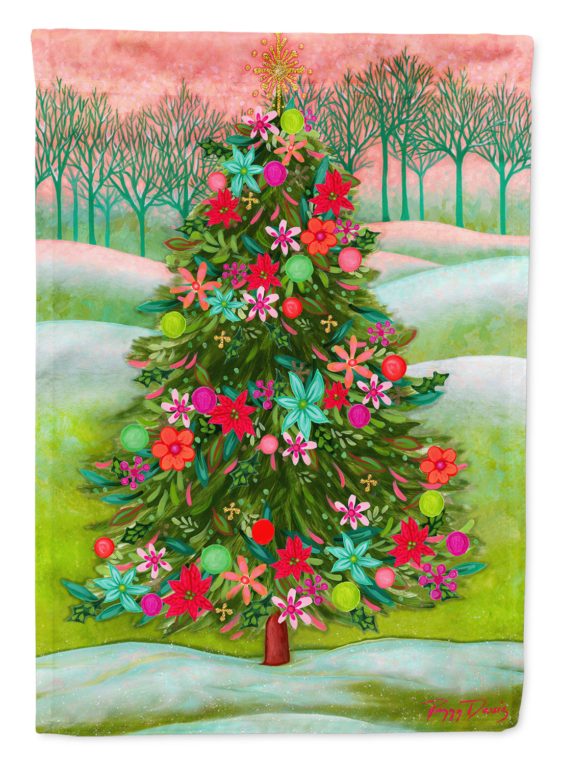 Poinsetta Oh Christmas Tree Flag Canvas House Size PPD3007CHF  the-store.com.