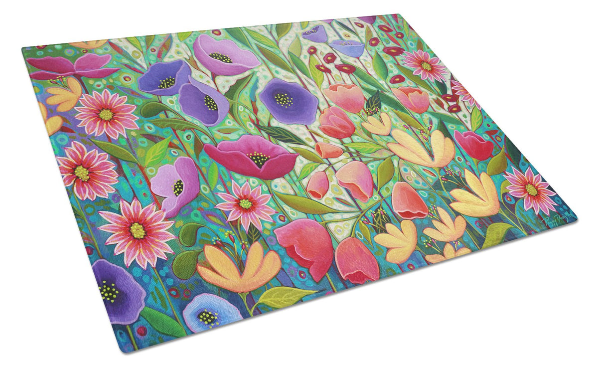 Enchanted Garden Flowers Glass Cutting Board Large PPD3013LCB by Caroline&#39;s Treasures