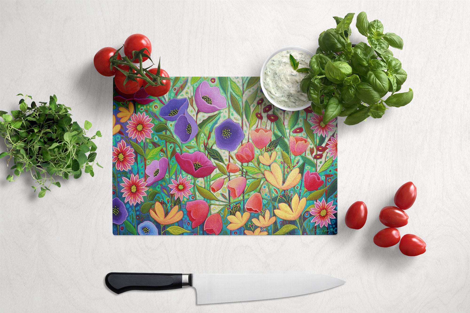 Enchanted Garden Flowers Glass Cutting Board Large PPD3013LCB by Caroline's Treasures