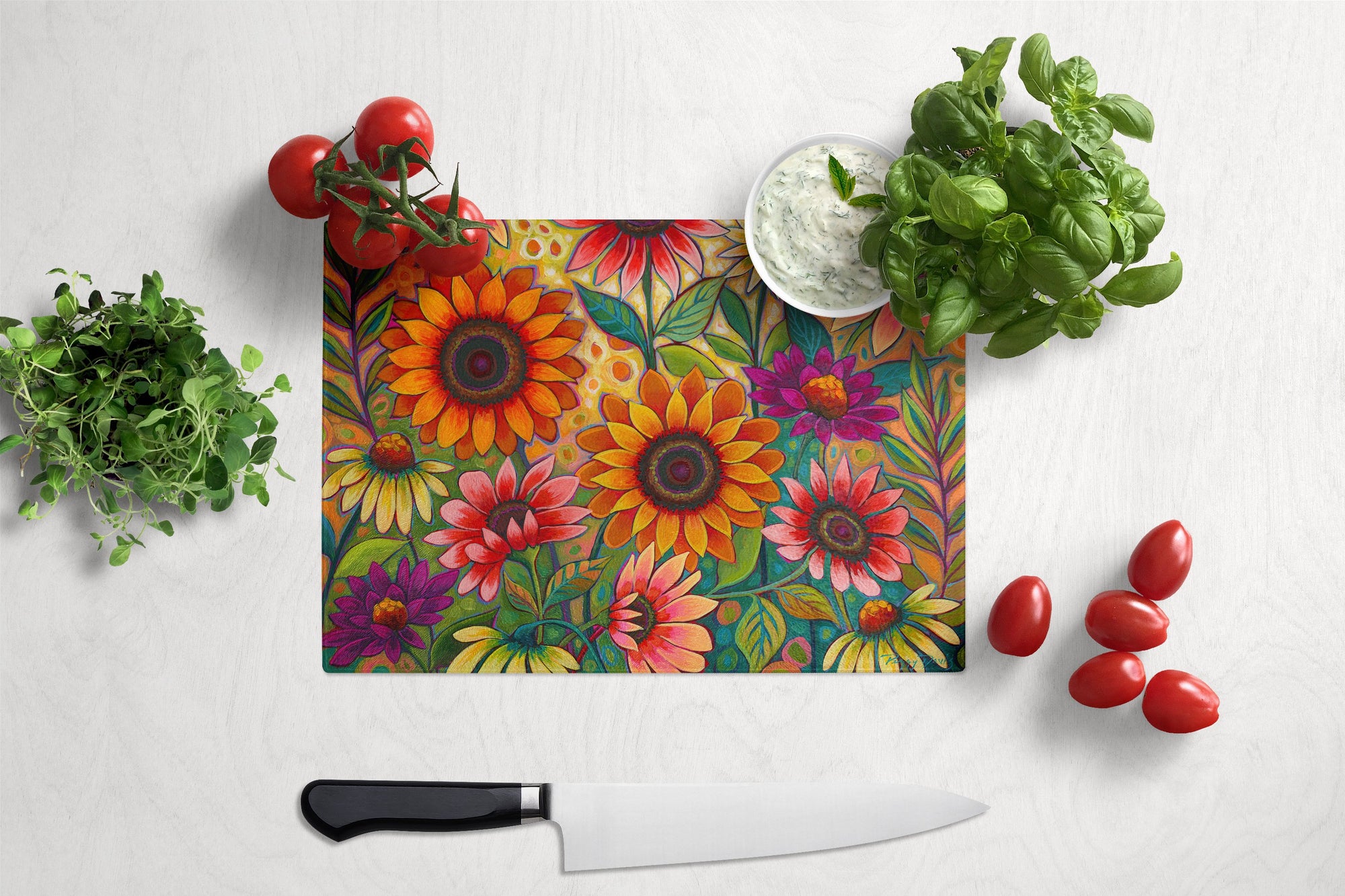 Fall Sunflower Surprise Glass Cutting Board Large PPD3014LCB by Caroline's Treasures