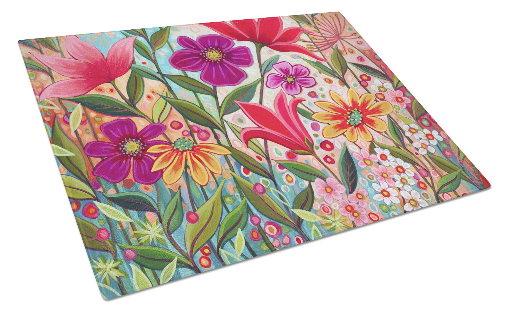 Fanciful Flowers Glass Cutting Board Large PPD3015LCB by Caroline's Treasures