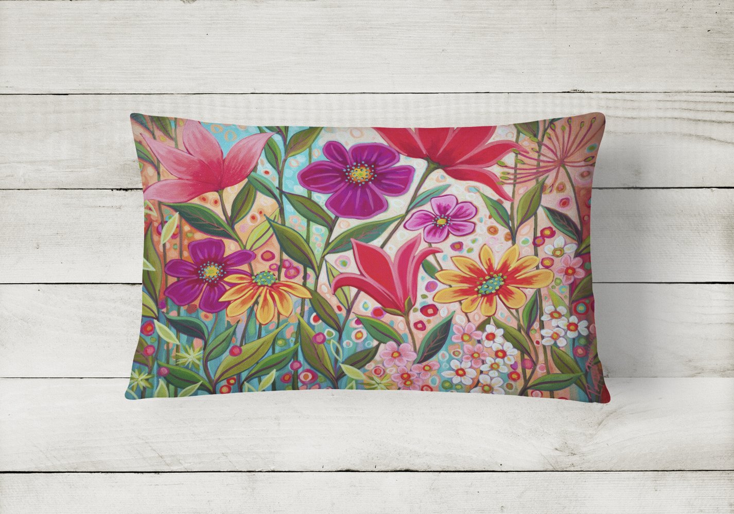 Caroline's Treasures Fanciful Flowers Canvas Fabric Decorative Pillow PPD3015PW1216