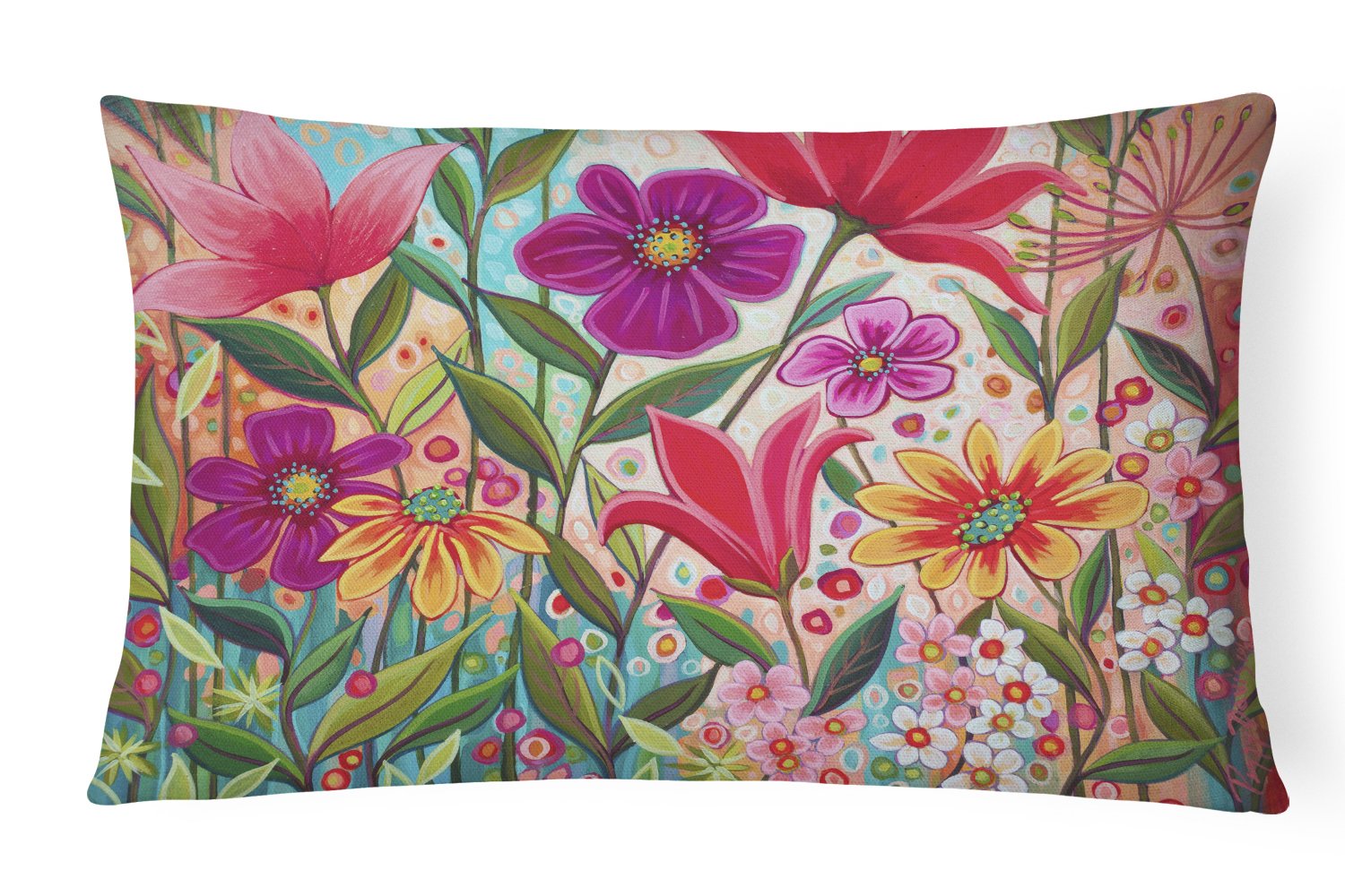 Fanciful Flowers Canvas Fabric Decorative Pillow PPD3015PW1216 by Caroline's Treasures