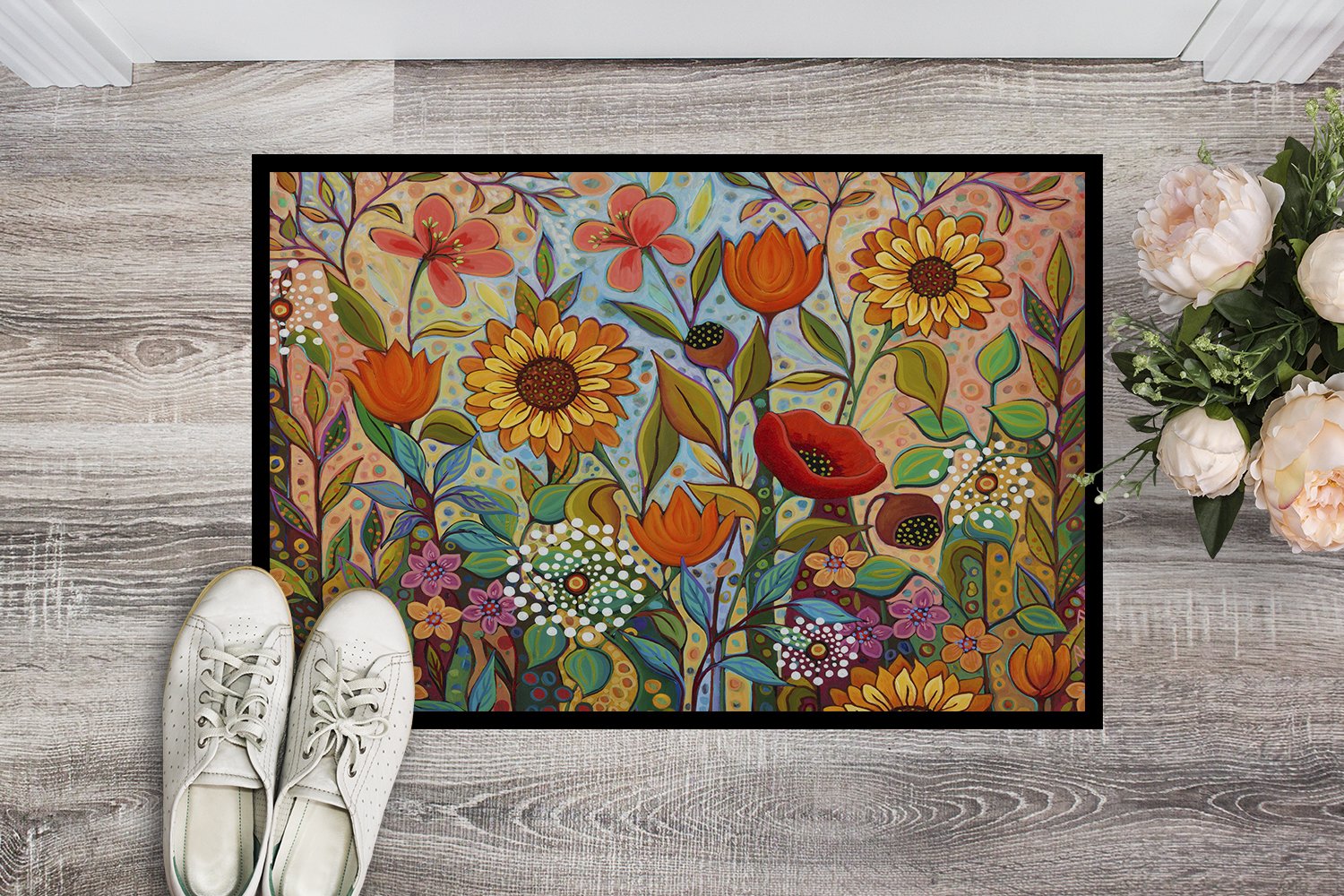 Caroline's Treasures Joy in the Morning Flowers Doormat - 24x36 Decorative Floor Mat – Indoor/Outdoor Rug with Artistic Flair PPD3017JMAT