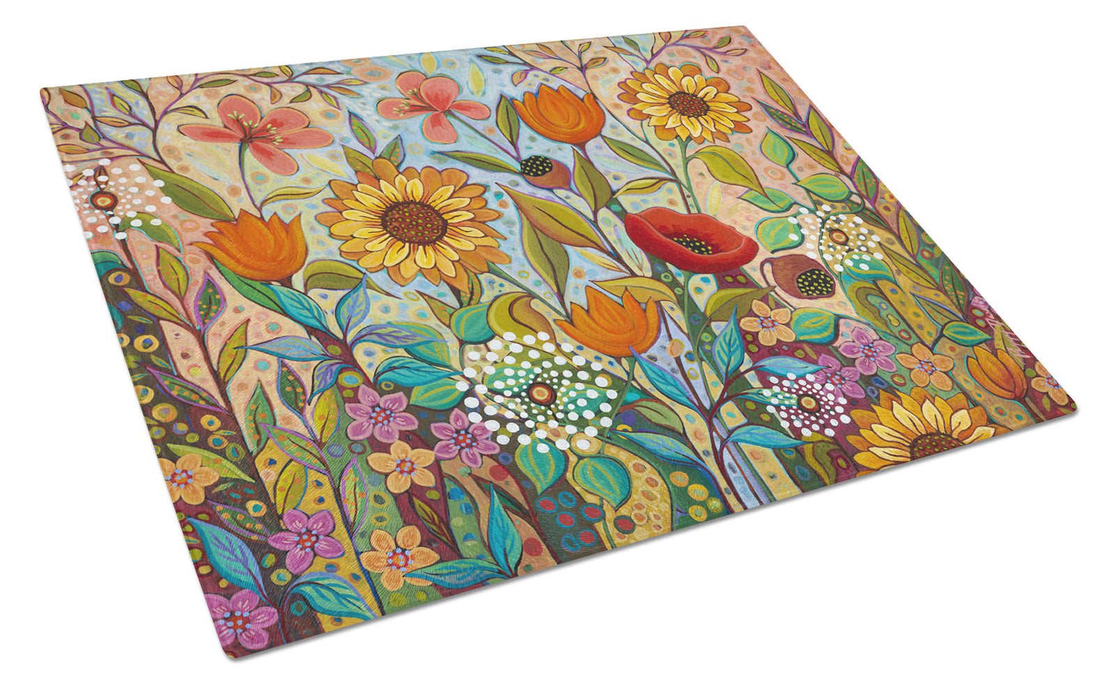Joy in the Morning Flowers Glass Cutting Board Large PPD3017LCB by Caroline's Treasures