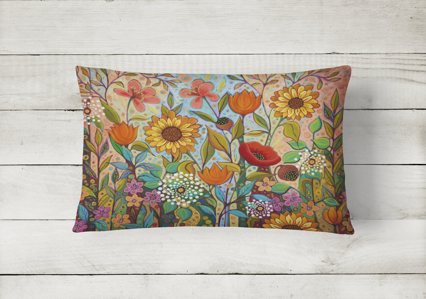 Caroline's Treasures Joy in the Morning Flowers Canvas Fabric Decorative Pillow PPD3017PW1216