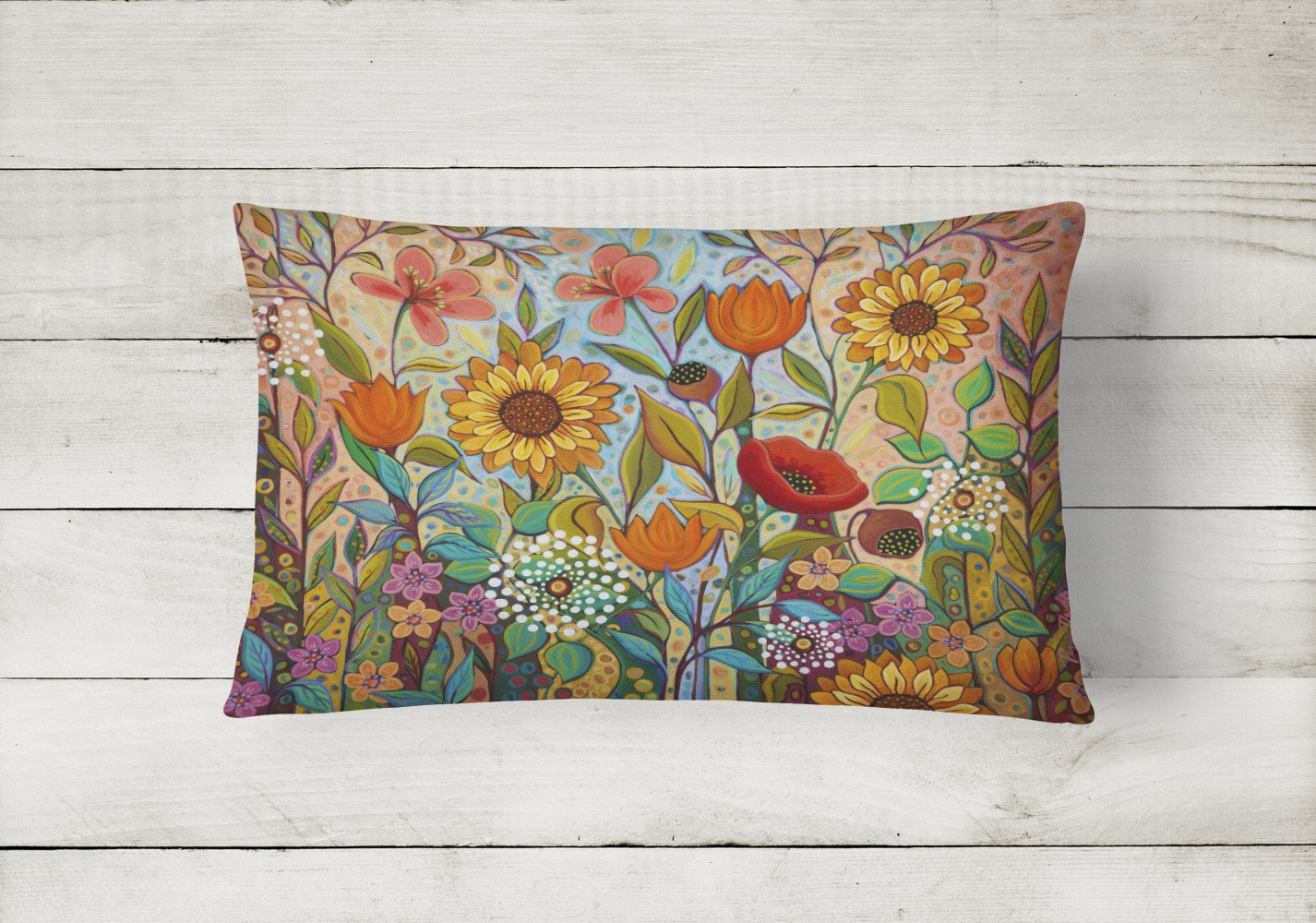 Joy in the Morning Flowers Canvas Fabric Decorative Pillow PPD3017PW1216 by Caroline's Treasures