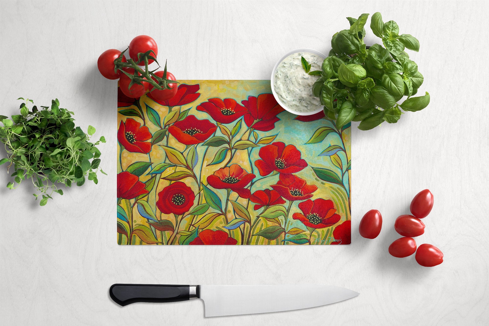 Poppy Garden Flowers Glass Cutting Board Large PPD3020LCB by Caroline's Treasures