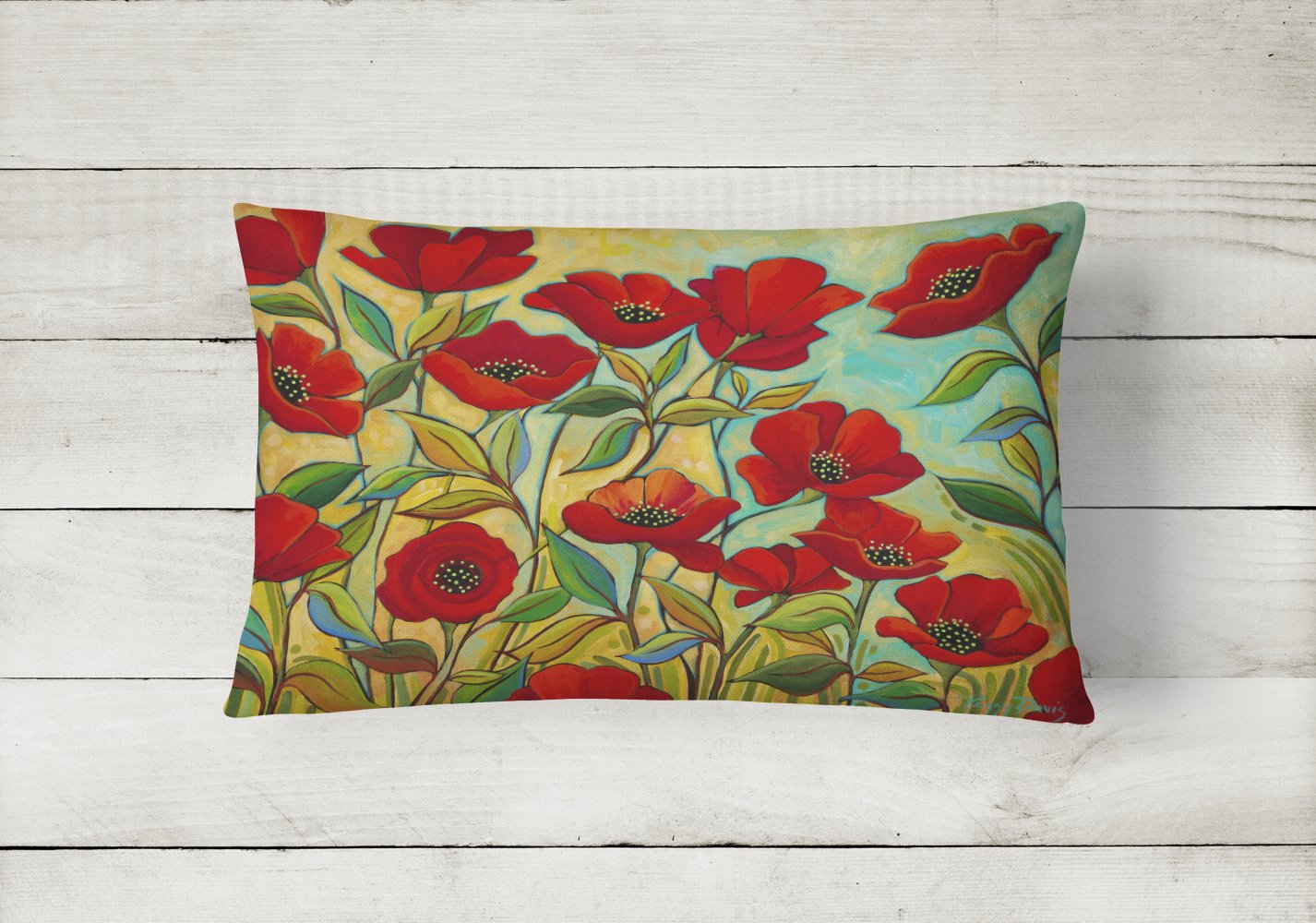 Caroline's Treasures Poppy Garden Flowers Canvas Fabric Decorative Pillow PPD3020PW1216