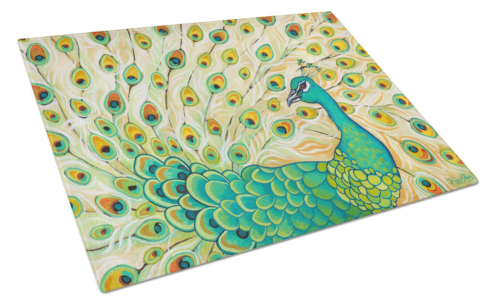 Pretty Pretty Peacock Glass Cutting Board Large PPD3021LCB by Caroline's Treasures