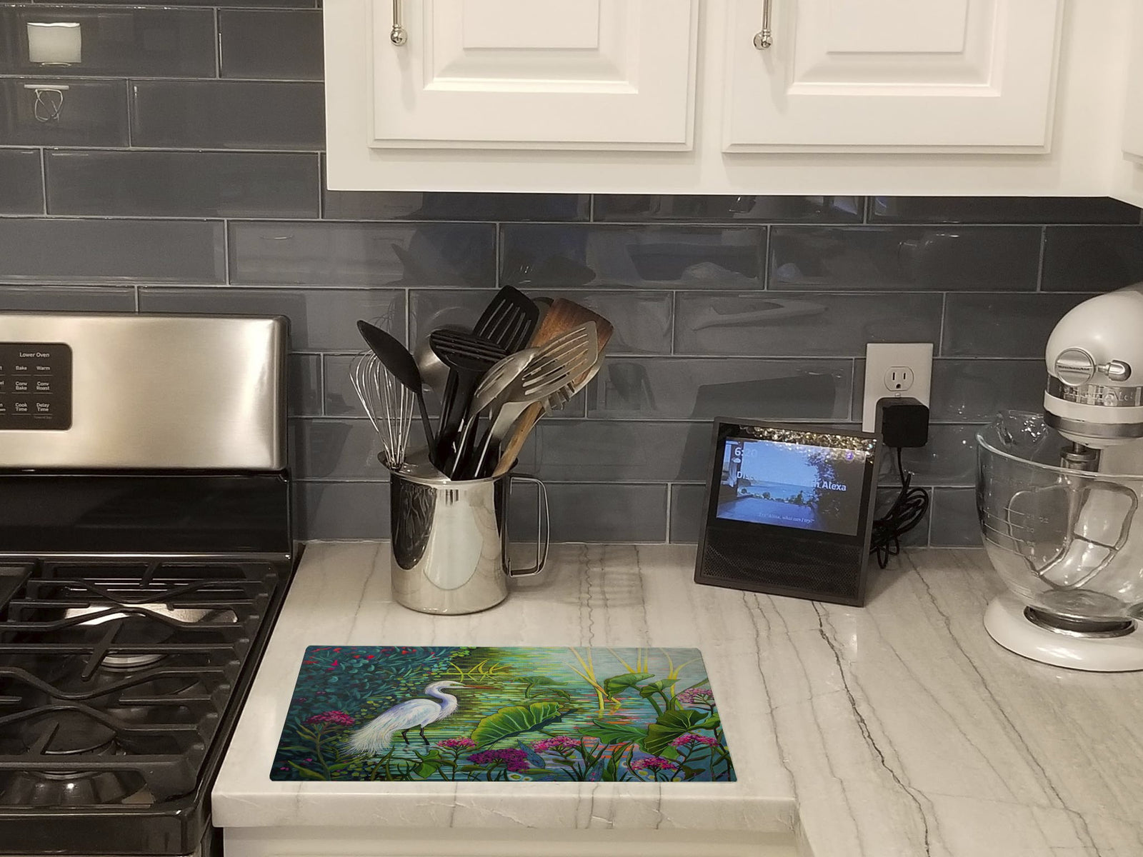 Caroline's Treasures Testing the Waters Heron Glass Cutting Boards – Durable, Decorative Kitchen Art Large PPD3023LCB