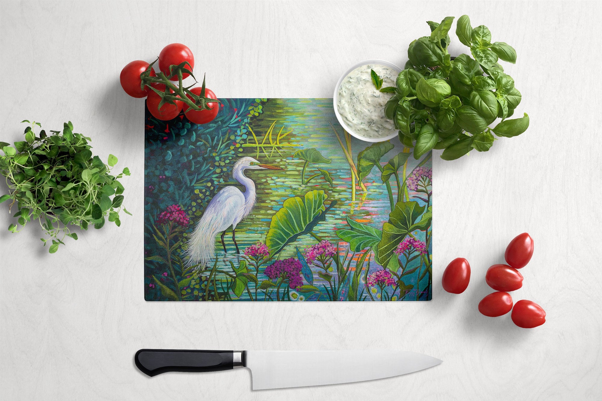 Testing the Waters Heron Glass Cutting Board Large PPD3023LCB by Caroline's Treasures