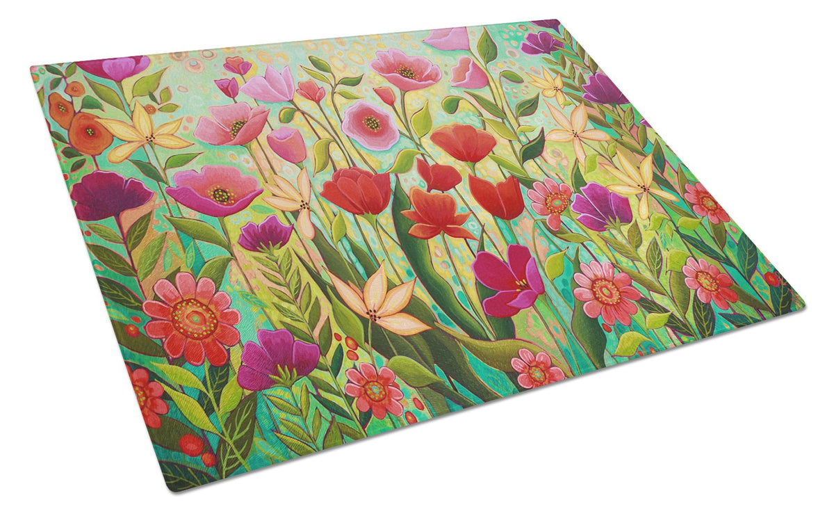 Wild Beauty Flowers Glass Cutting Board Large PPD3024LCB by Caroline&#39;s Treasures