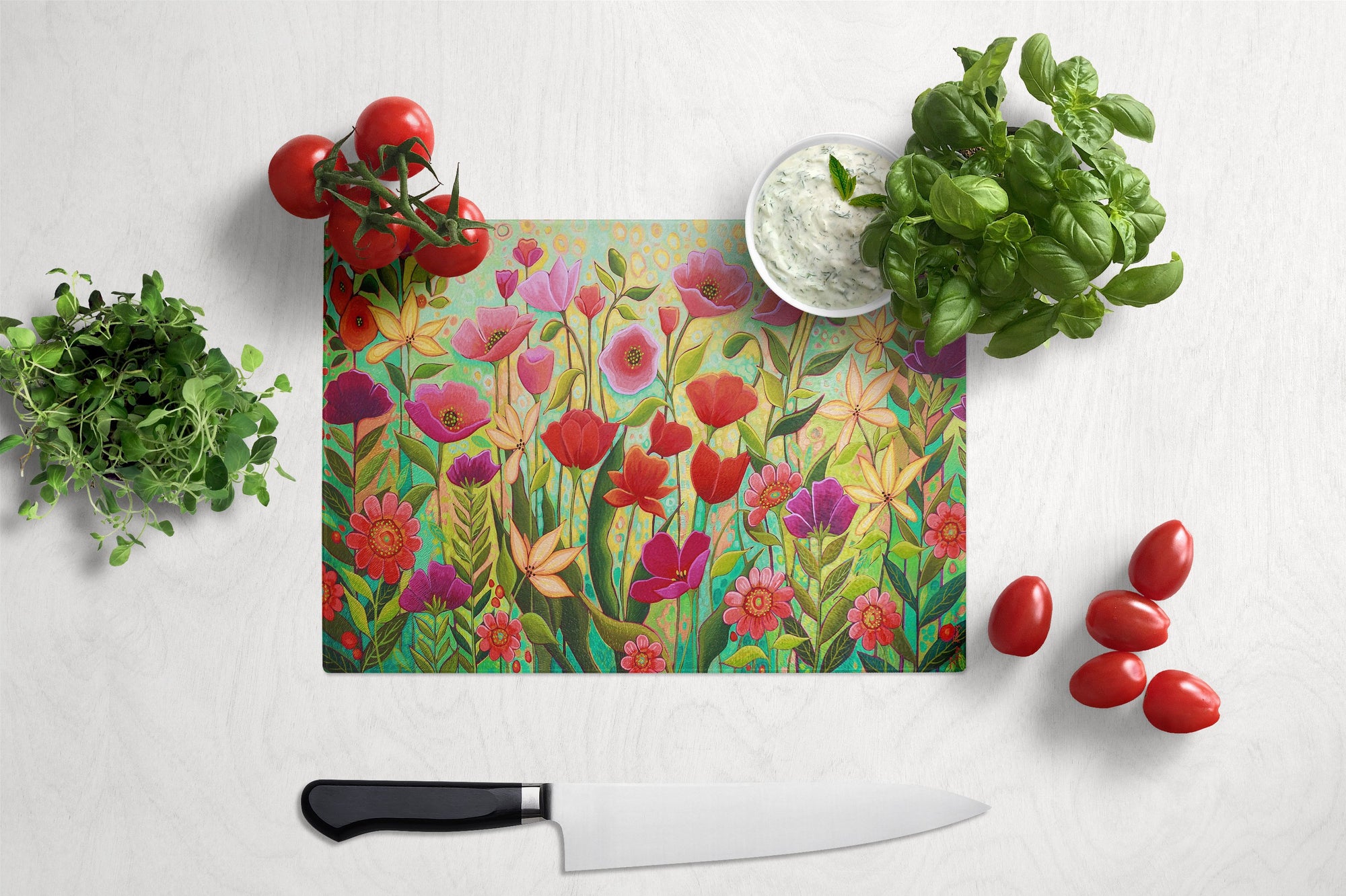 Wild Beauty Flowers Glass Cutting Board Large PPD3024LCB by Caroline's Treasures