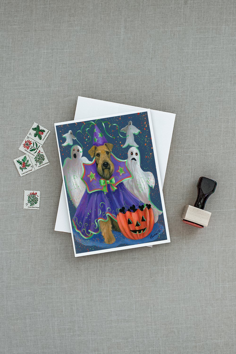 Airedale Boo Hoo Halloween Greeting Cards and Envelopes Pack of 8 - the-store.com