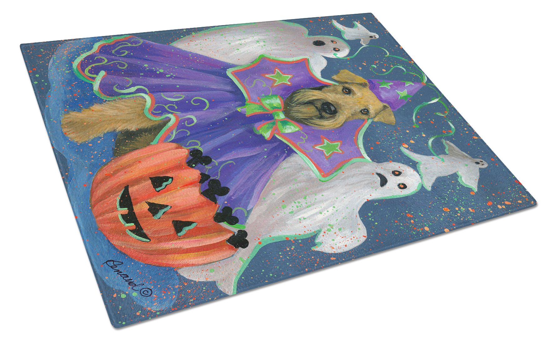 Airedale Boo Hoo Halloween Glass Cutting Board Large PPP3002LCB by Caroline's Treasures