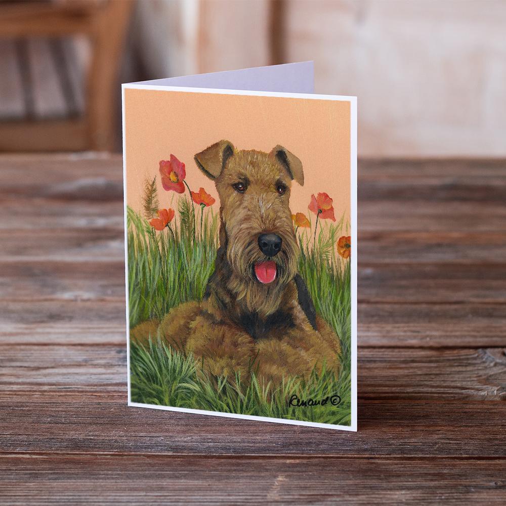 Airedale Terrier Poppies Greeting Cards and Envelopes Pack of 8 - the-store.com