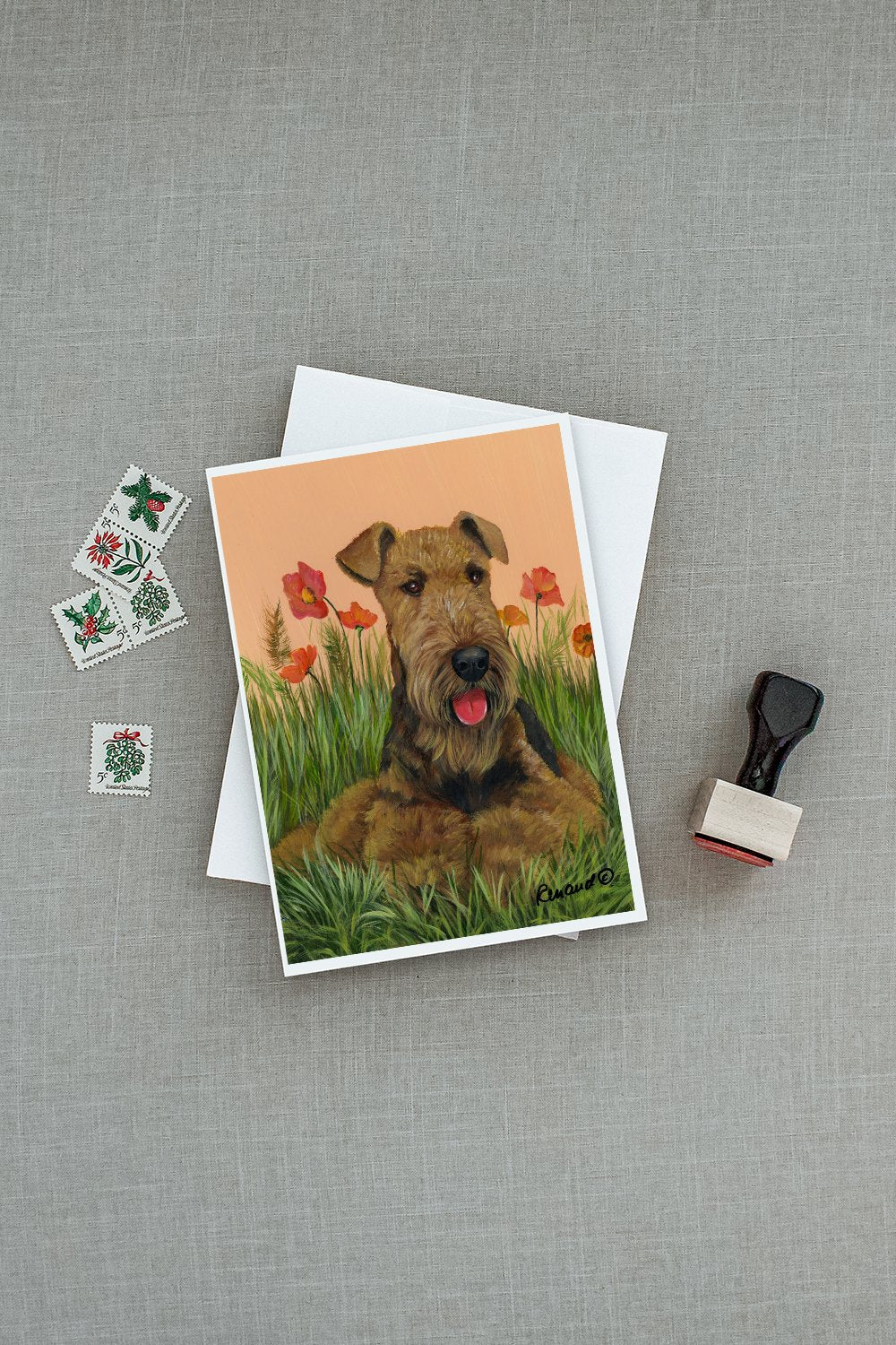 Airedale Terrier Poppies Greeting Cards and Envelopes Pack of 8 - the-store.com