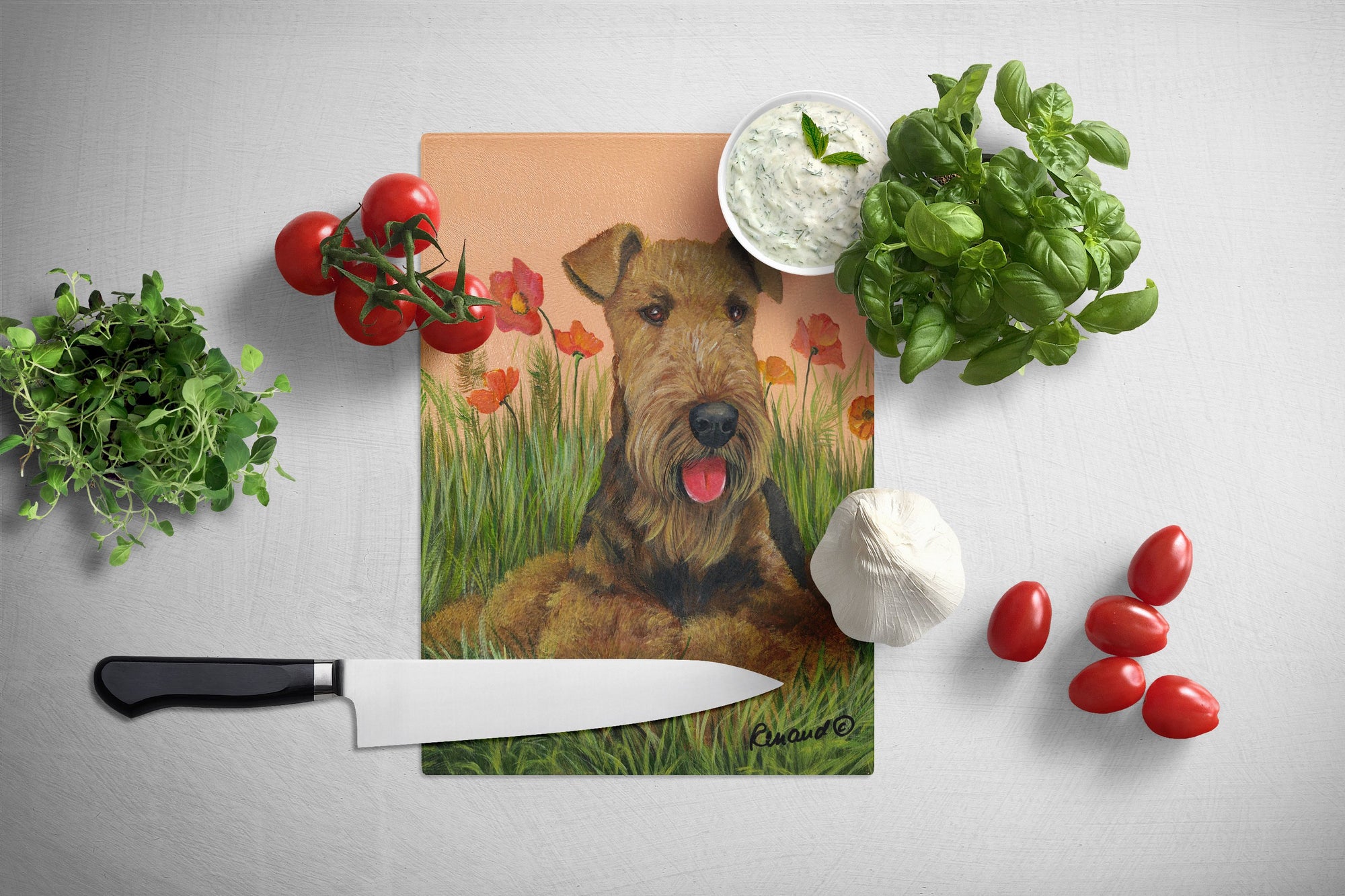 Airedale Terrier Poppies Glass Cutting Board Large PPP3003LCB by Caroline's Treasures
