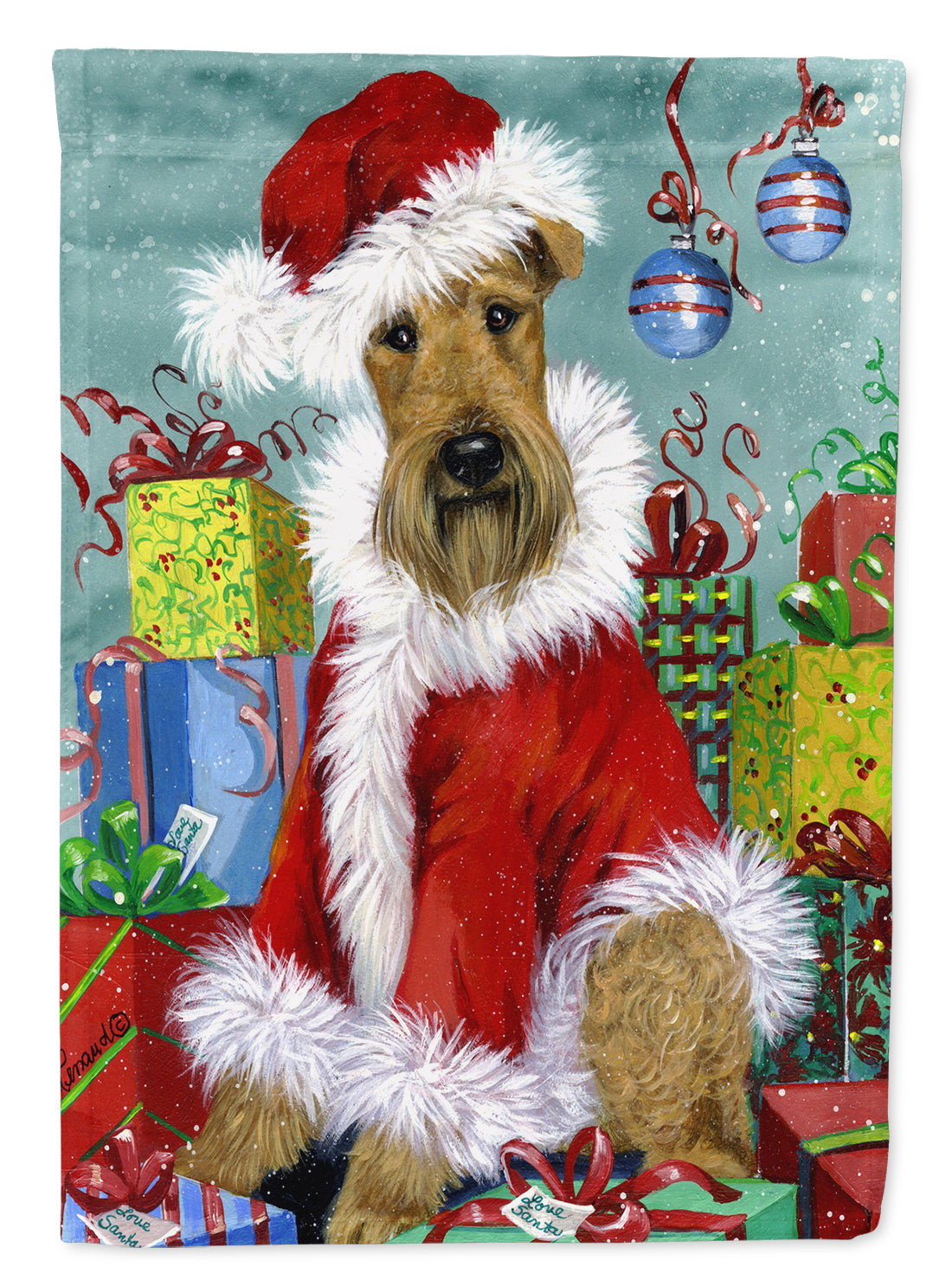 Airedale Santa Christmas Flag Canvas House Size PPP3004CHF