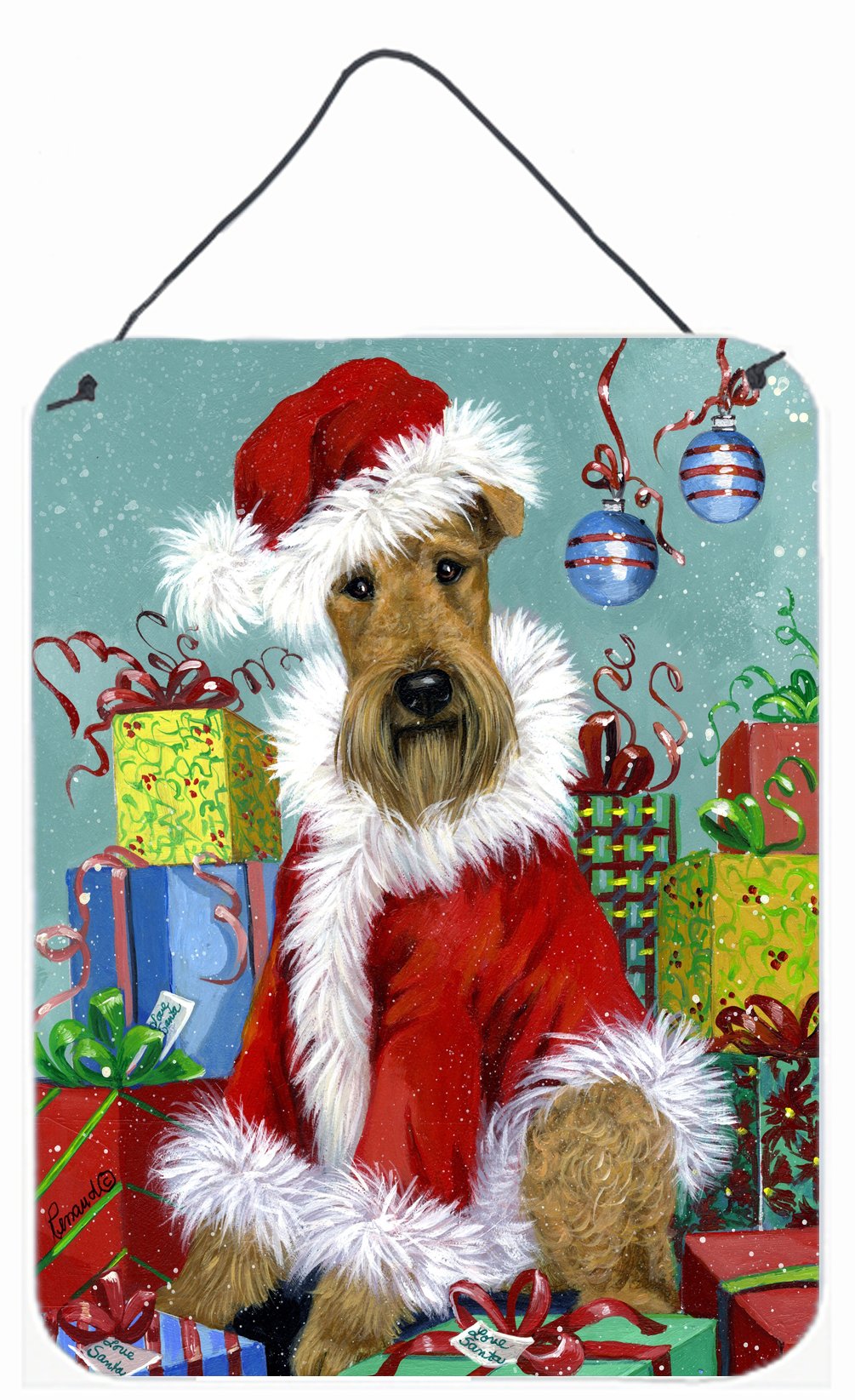 Buy this Airedale Santa Christmas Wall or Door Hanging Prints PPP3004DS1216