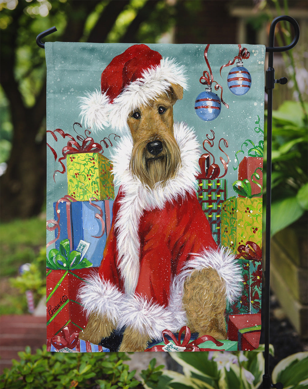 Airedale Santa Christmas Flag Garden Size PPP3004GF  the-store.com.