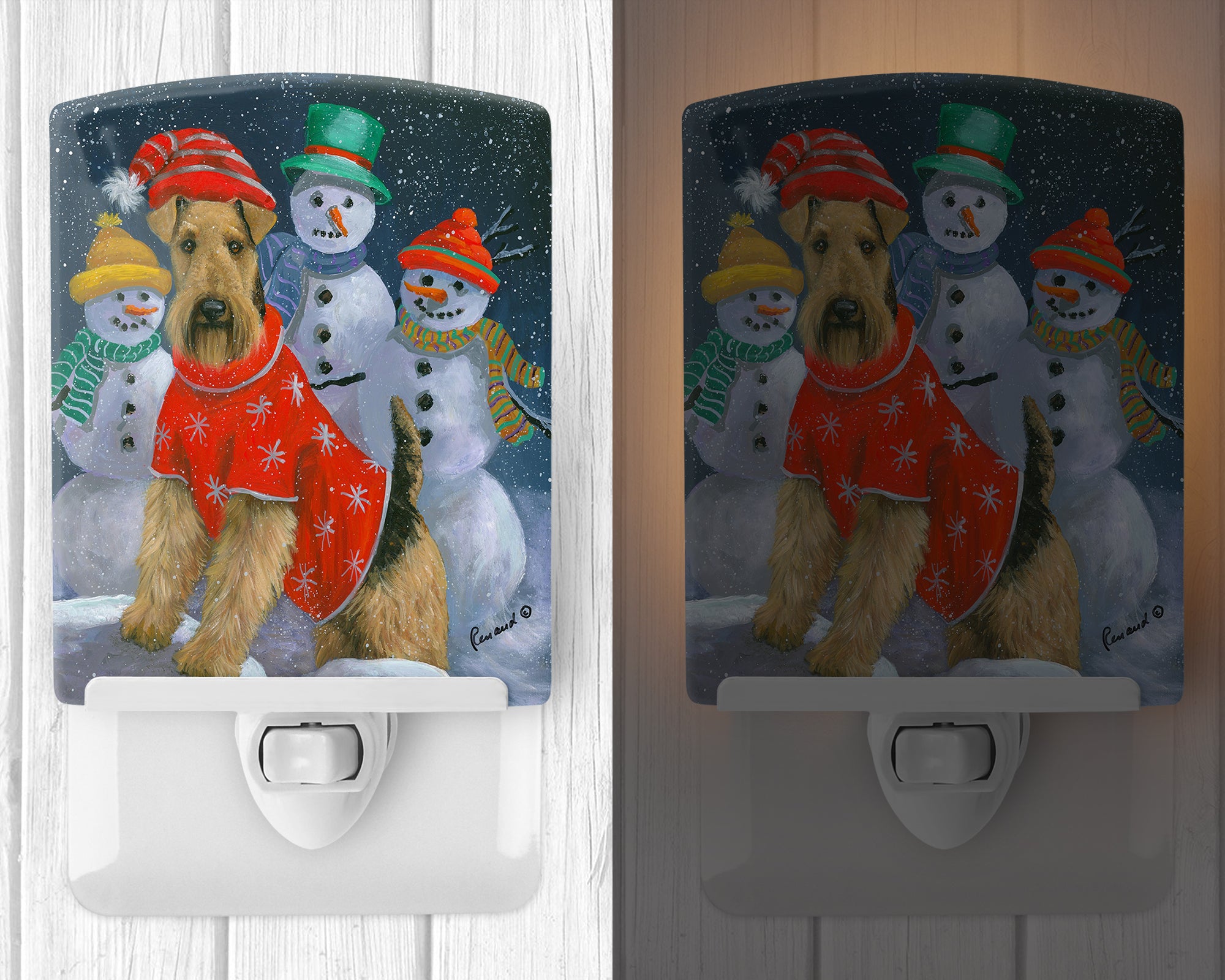 Airedale Snowpeople Christmas Ceramic Night Light PPP3005CNL - the-store.com