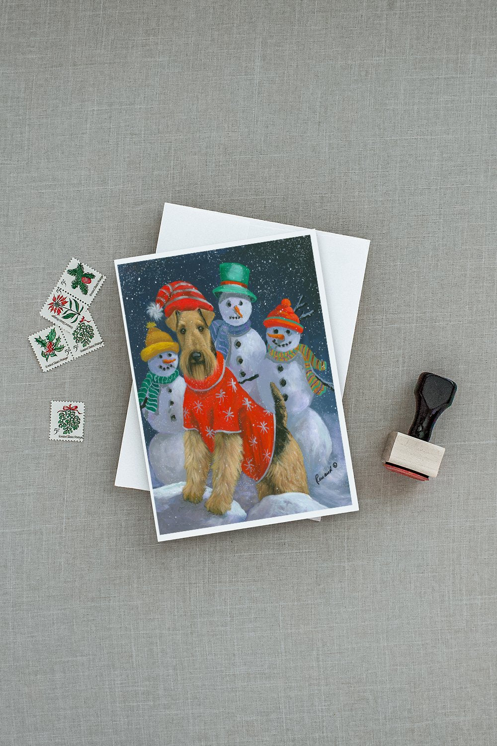 Airedale Snowpeople Christmas Greeting Cards and Envelopes Pack of 8 - the-store.com
