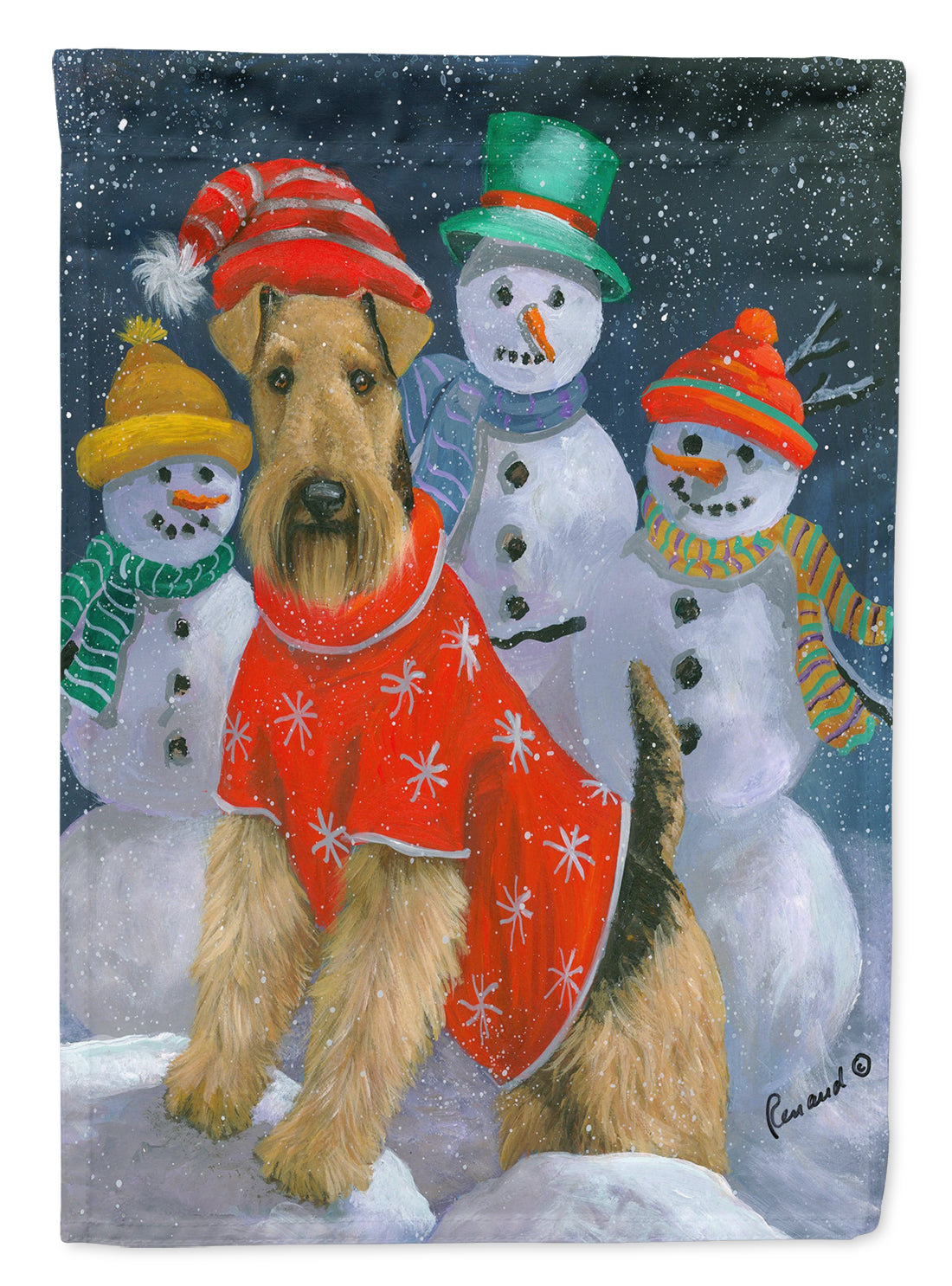 Airedale Snowpeople Christmas Flag Garden Size PPP3005GF