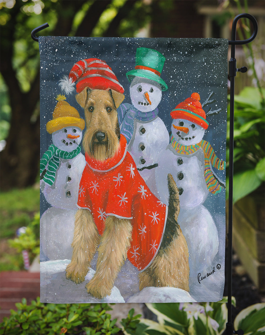 Airedale Snowpeople Christmas Flag Garden Size PPP3005GF