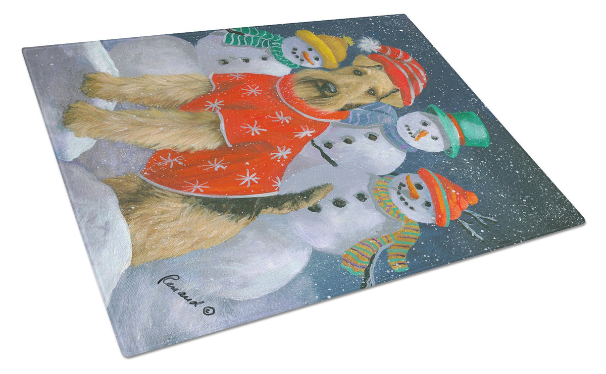 Airedale Snowpeople Christmas Glass Cutting Board Large PPP3005LCB by Caroline&#39;s Treasures
