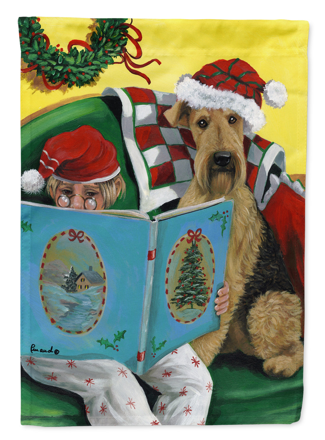 Airedale Storybook Tails Christmas Flag Canvas House Size PPP3006CHF