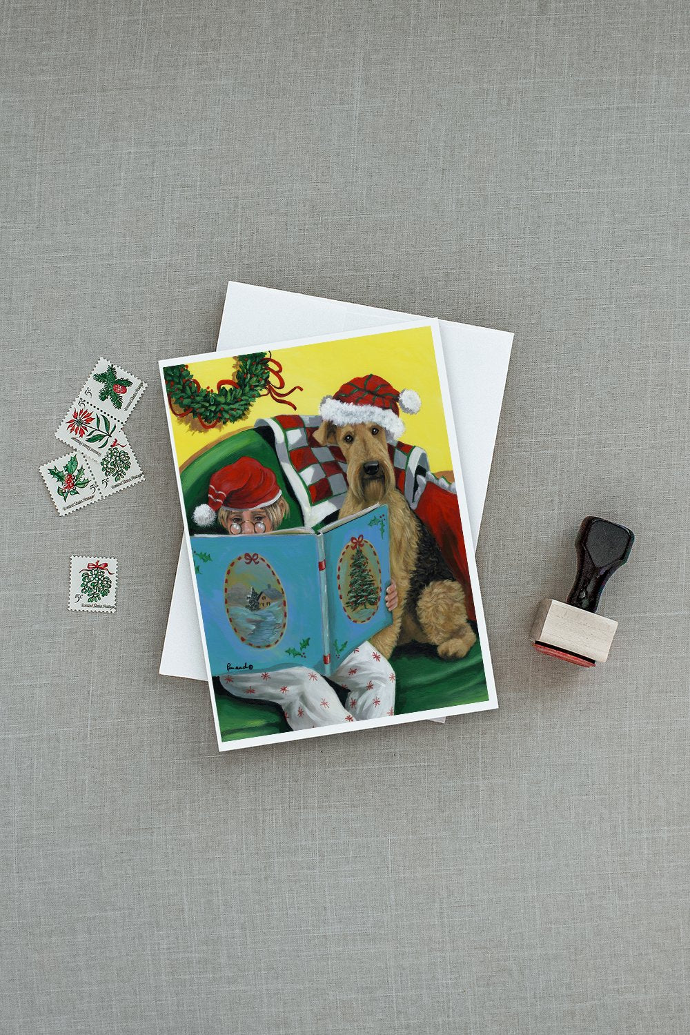 Airedale Storybook Tails Christmas Greeting Cards and Envelopes Pack of 8 - the-store.com