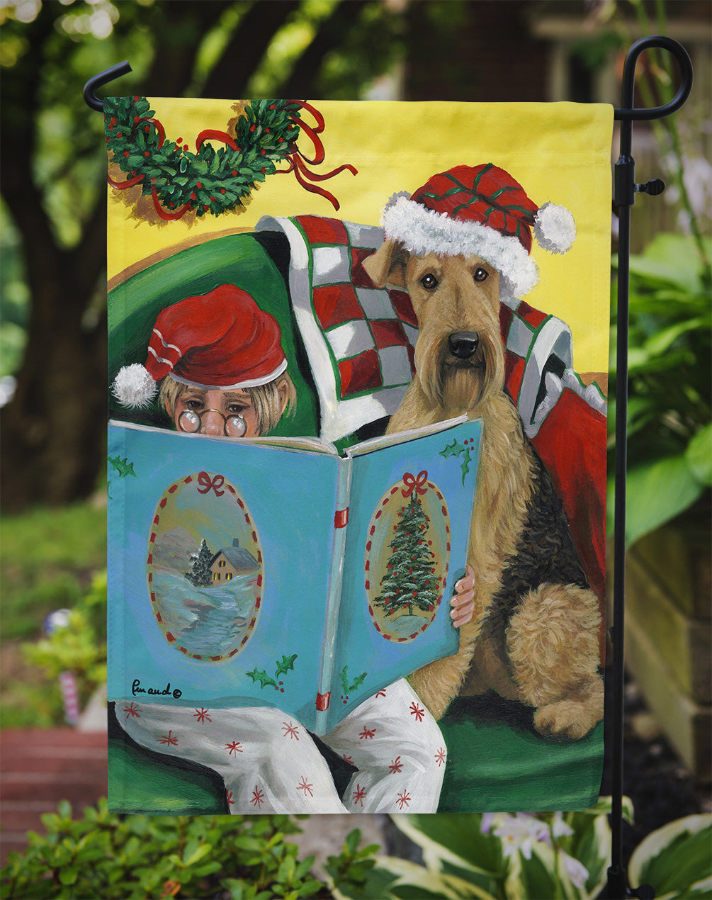 Airedale Storybook Tails Christmas Flag Garden Size PPP3006GF
