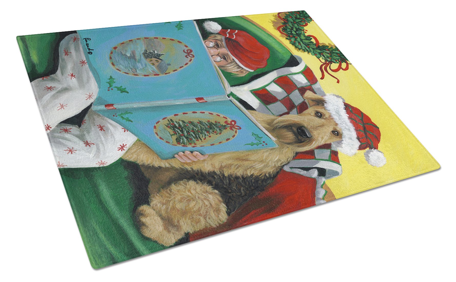Airedale Storybook Tails Christmas Glass Cutting Board Large PPP3006LCB by Caroline's Treasures