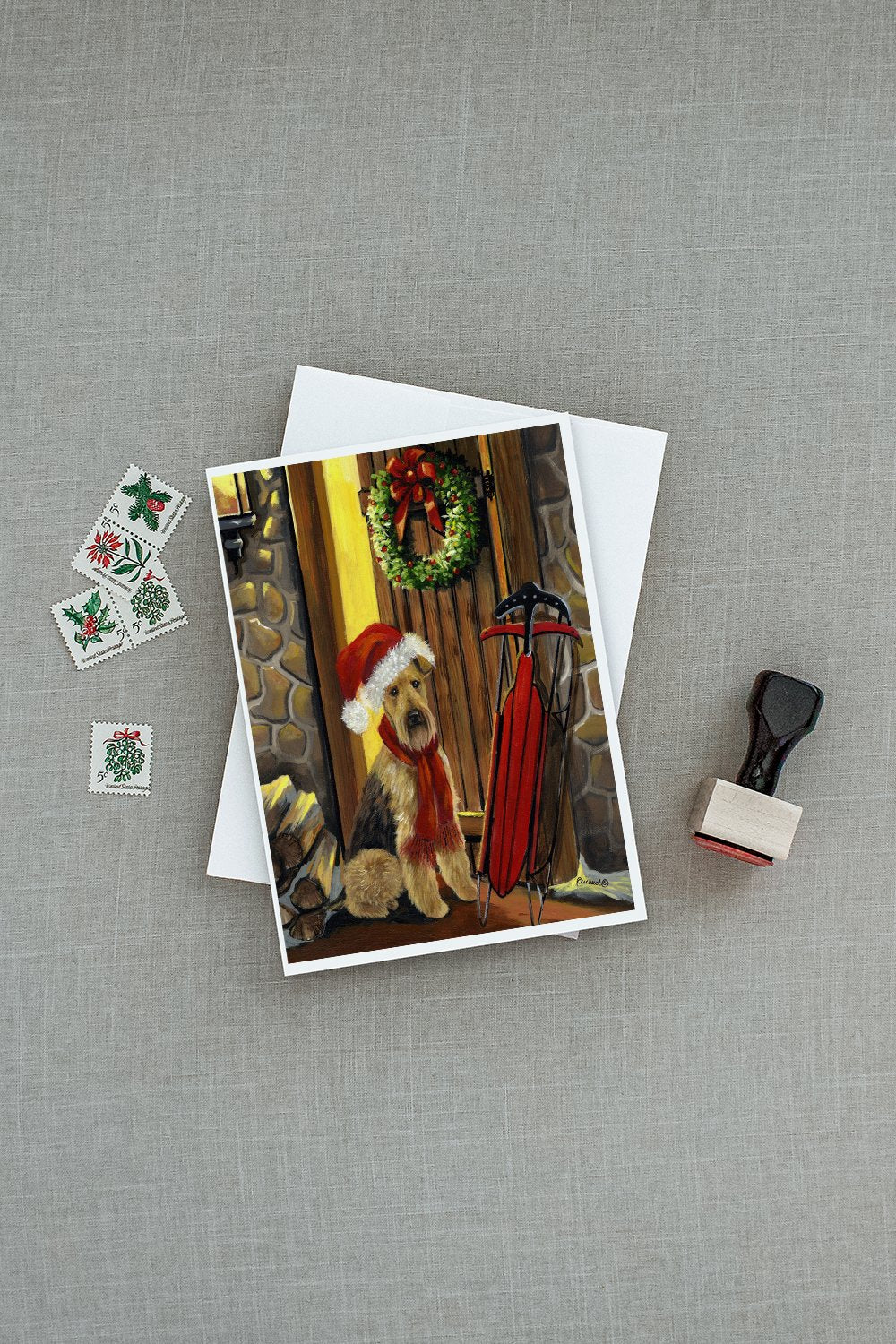 Airedale Welcome Home Christmas Greeting Cards and Envelopes Pack of 8 - the-store.com