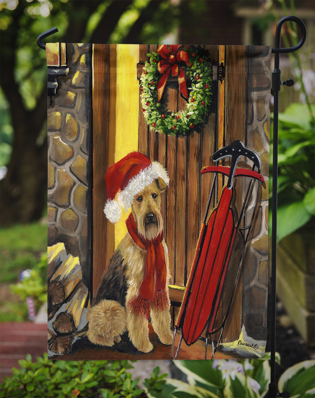 Airedale Welcome Home Christmas Flag Garden Size PPP3007GF  the-store.com.