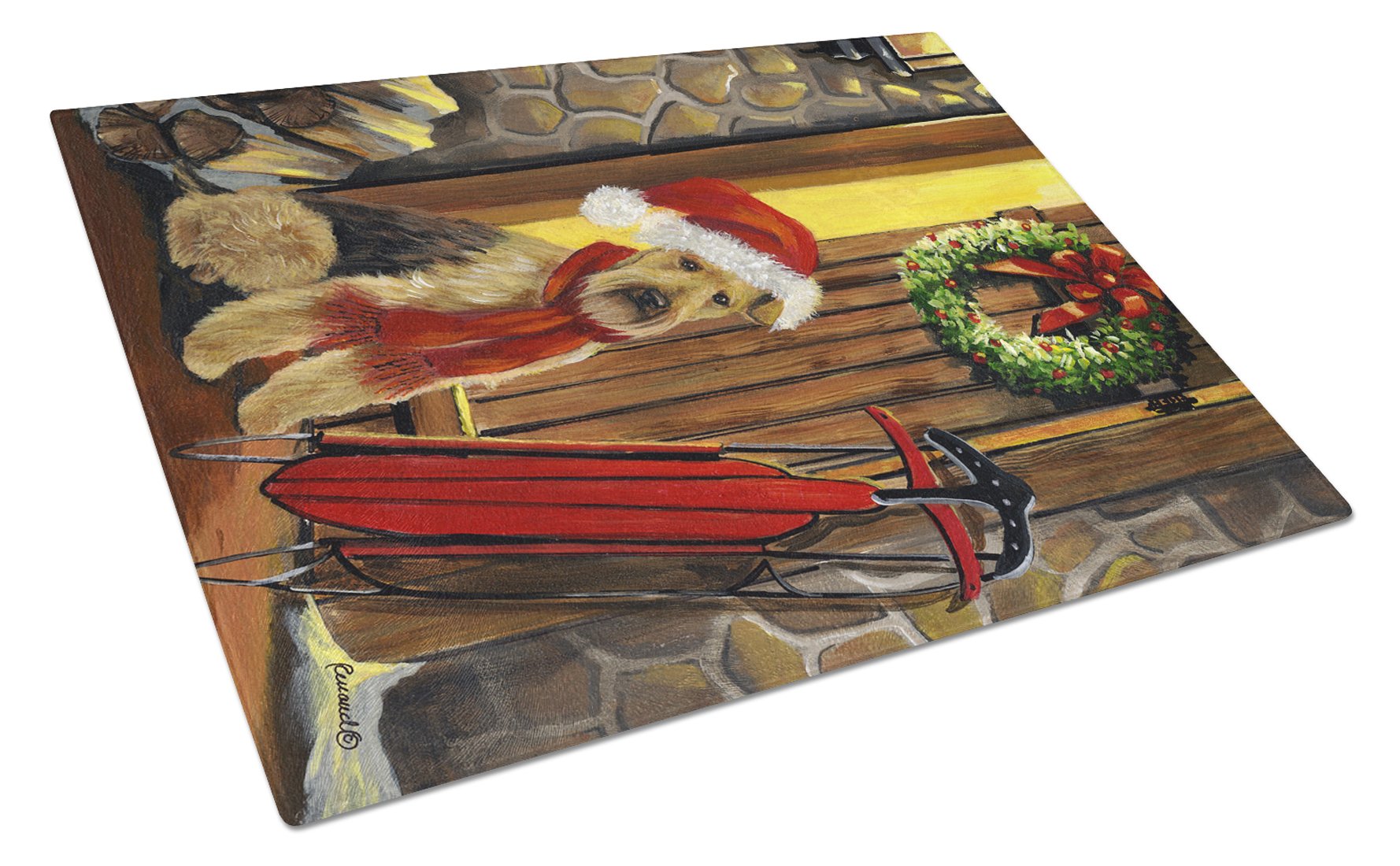 Airedale Welcome Home Christmas Glass Cutting Board Large PPP3007LCB by Caroline's Treasures