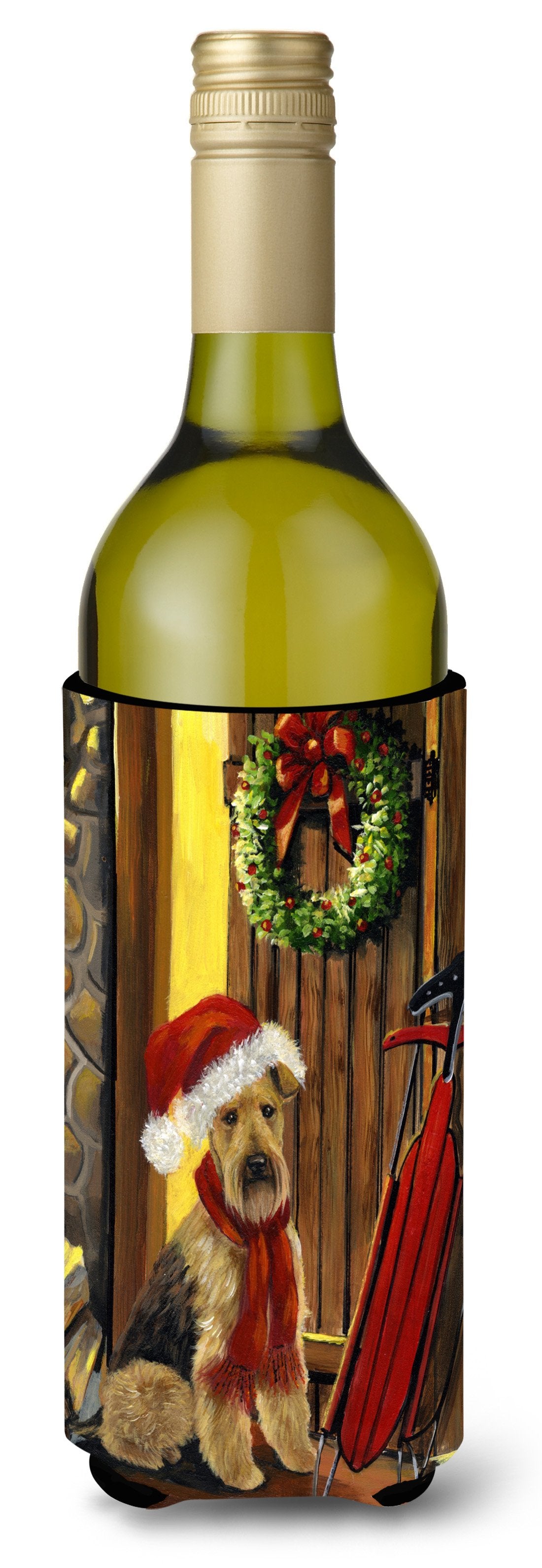 Airedale Welcome Home Christmas Wine Bottle Hugger PPP3007LITERK by Caroline&#39;s Treasures