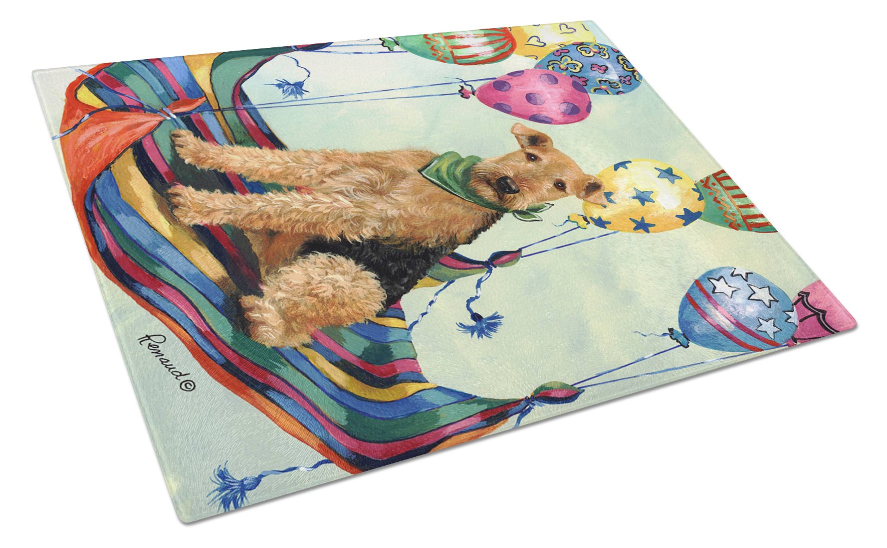 Airedale High Flyer Glass Cutting Board Large PPP3008LCB by Caroline's Treasures
