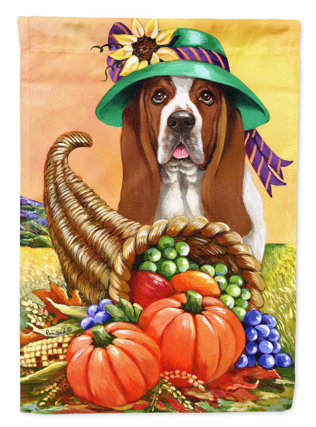 Basset Hound Autumn Flag Canvas House Size PPP3010CHF  the-store.com.