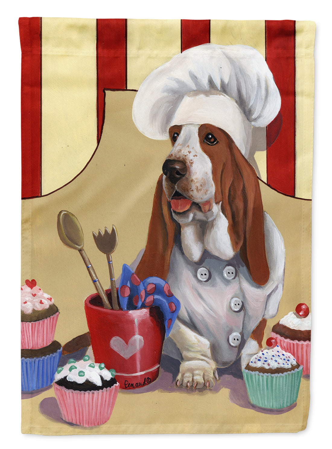 Basset Hound Cupcake Hound Flag Canvas House Size PPP3011CHF  the-store.com.