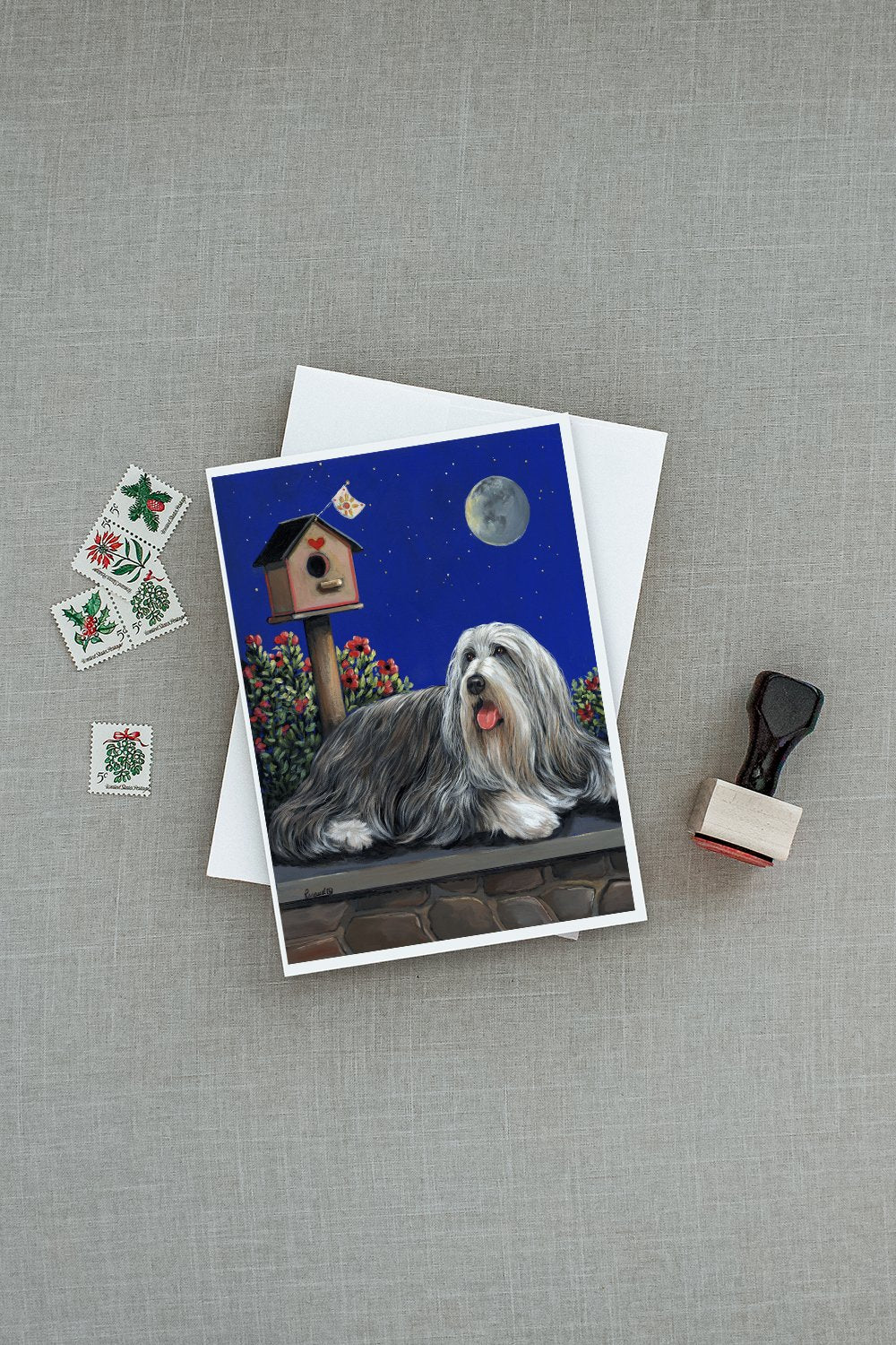 Bearded Collie Moon shine Greeting Cards and Envelopes Pack of 8 - the-store.com