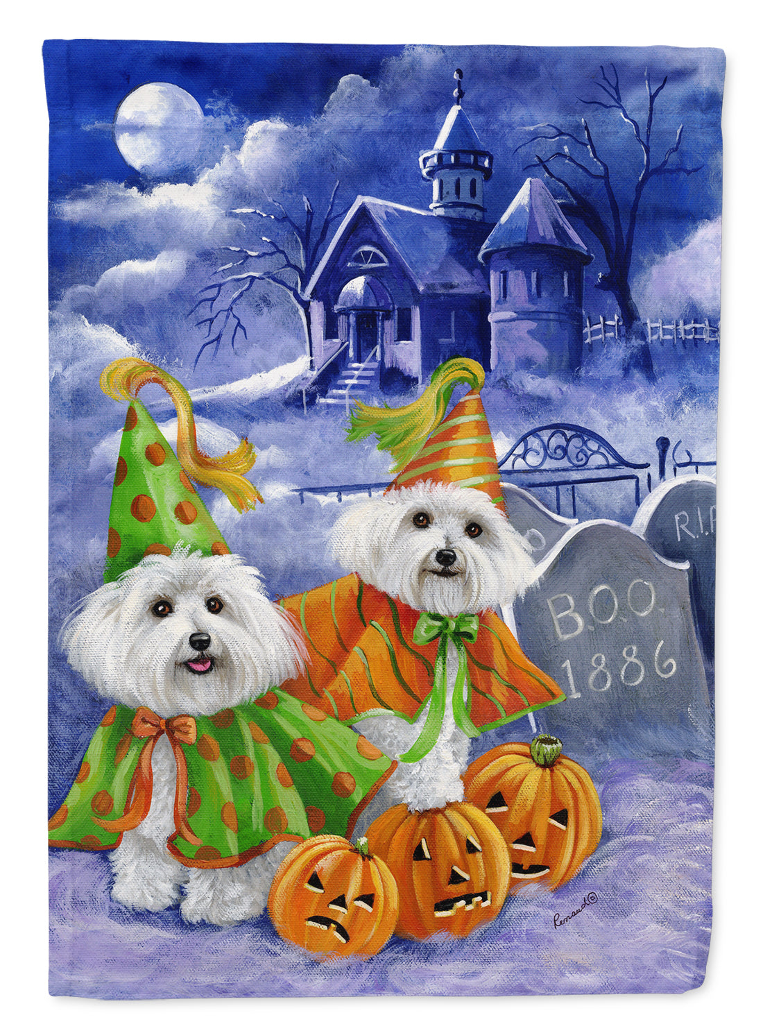 Bichon Frise Halloween Haunted House Flag Canvas House Size PPP3022CHF  the-store.com.