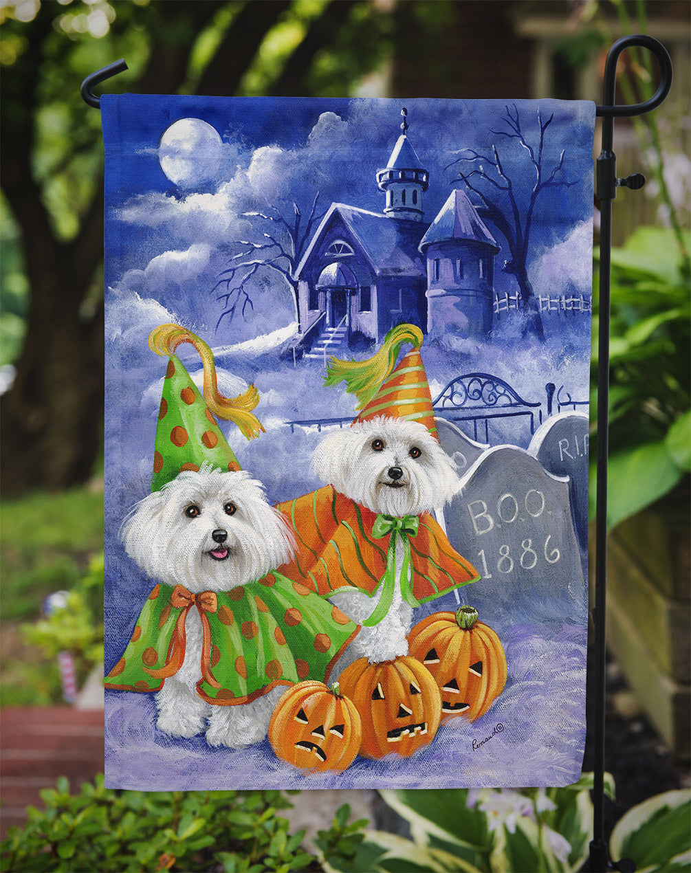 Bichon Frise Halloween Haunted House Flag Garden Size PPP3022GF  the-store.com.