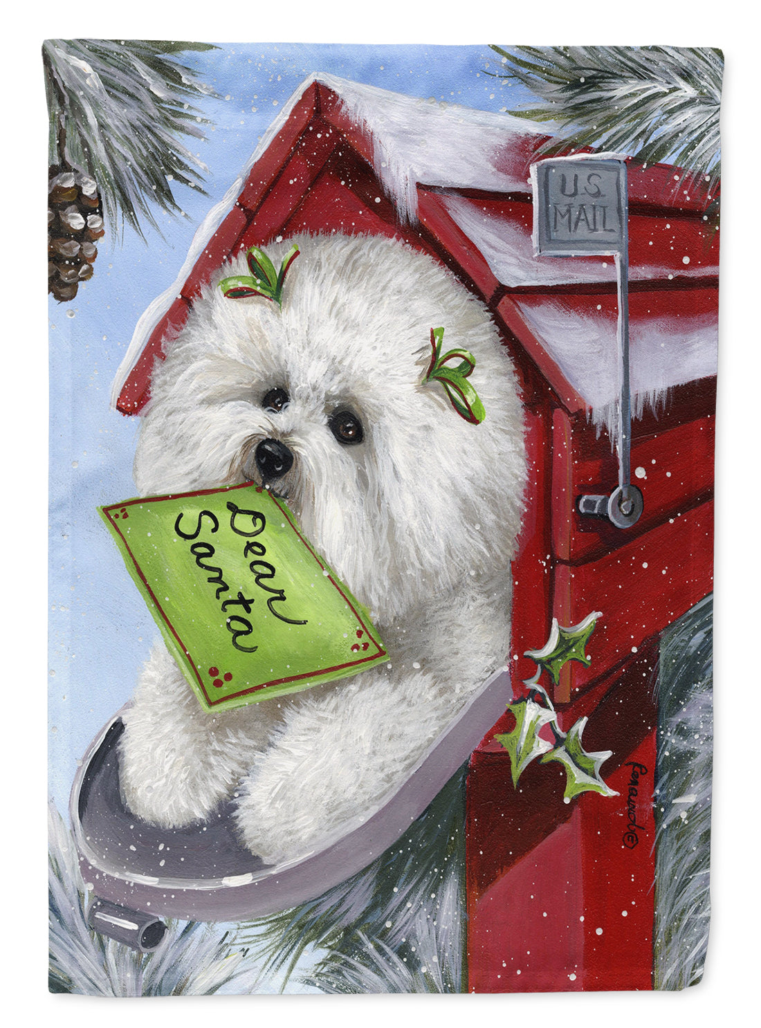 Bichon Frise Santa&#39;s List Christmas Flag Canvas House Size PPP3025CHF