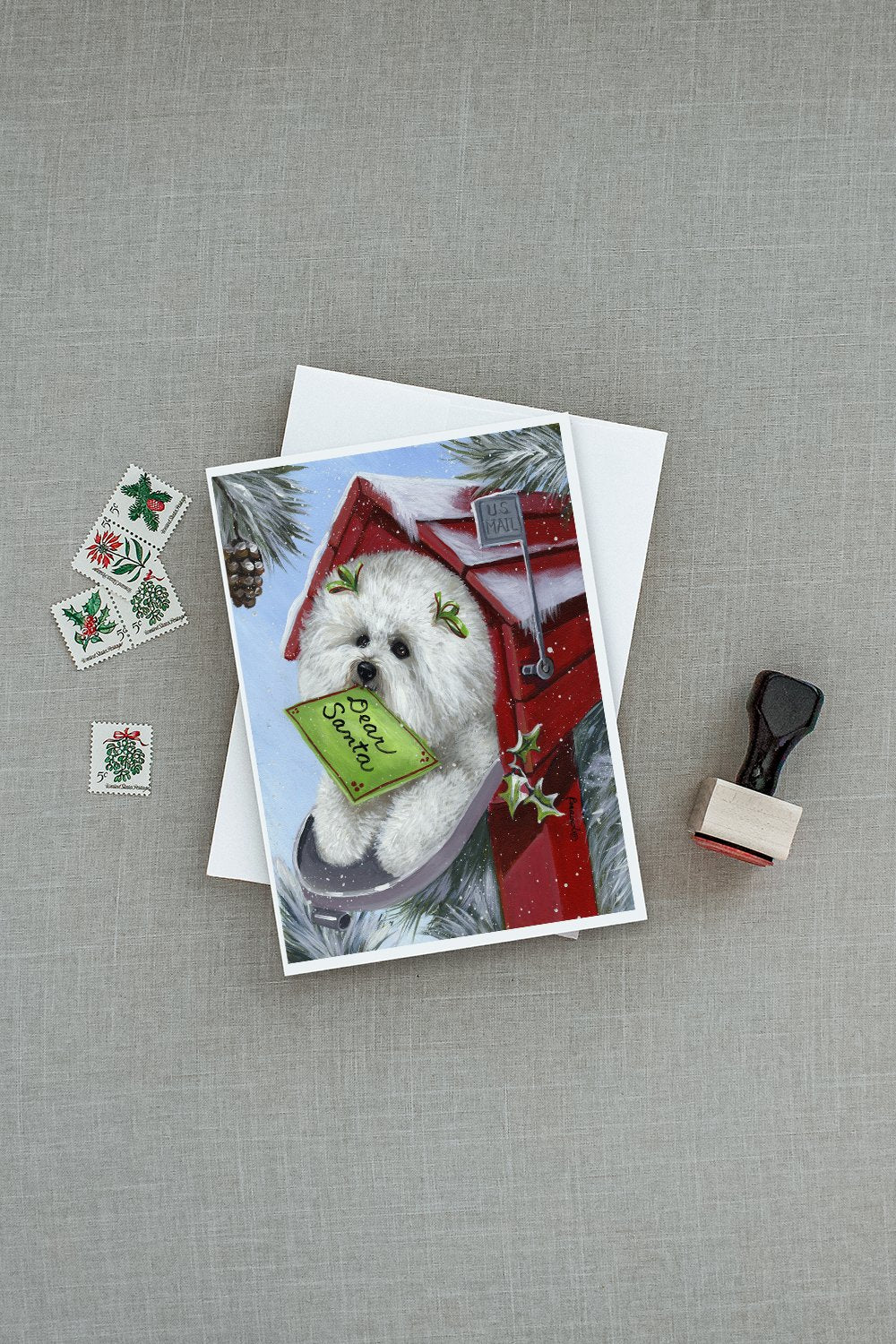 Bichon Frise Santa's List Christmas Greeting Cards and Envelopes Pack of 8 - the-store.com